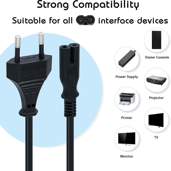1,5 m power Eu-kontakt C7 Bipolar 2-kabel för Ps5 / Ps4 / Ps3 / Xbox Series X / S - Svart Z