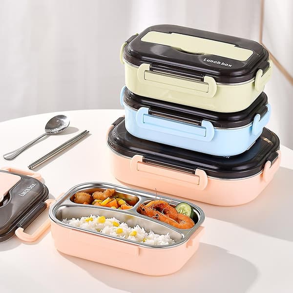1 sæt Bento Box Multi-Grids Design Bærbar madkasse i rustfrit stål med forseglet låg til Green 2