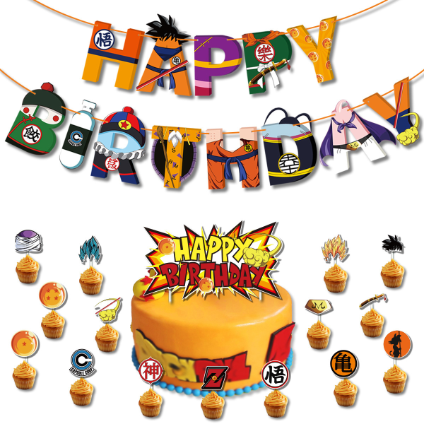 Dragon Ball Wukong -teemajuhlakoristelu Lasten syntymäpäivä lippu kakkukortti set