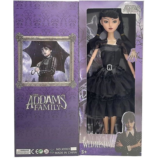 Onsdag Addams Dolls Plyslegetøj, lavet til at flytte Onsdag Adams Dukker til børn Black Sari Dress