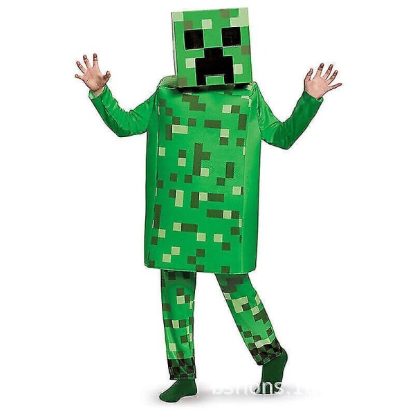 Barn Minecraft Cosplay Fancy Dress Gutter Jenter Fest kostymegaver GreenTop  Pant  Mask L 8-10Y 125-135cm
