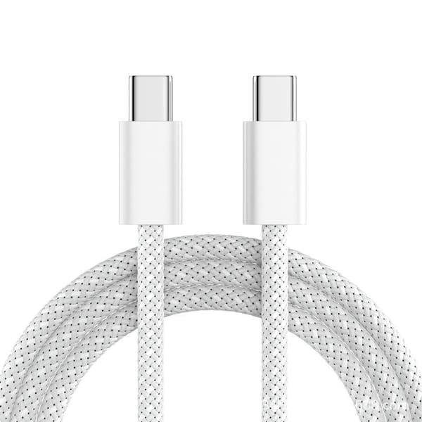 Type-C till Type-C 60W datakabel, lämplig för iPhone Samsung, flätad snabbladdningskabel, vit White 3m