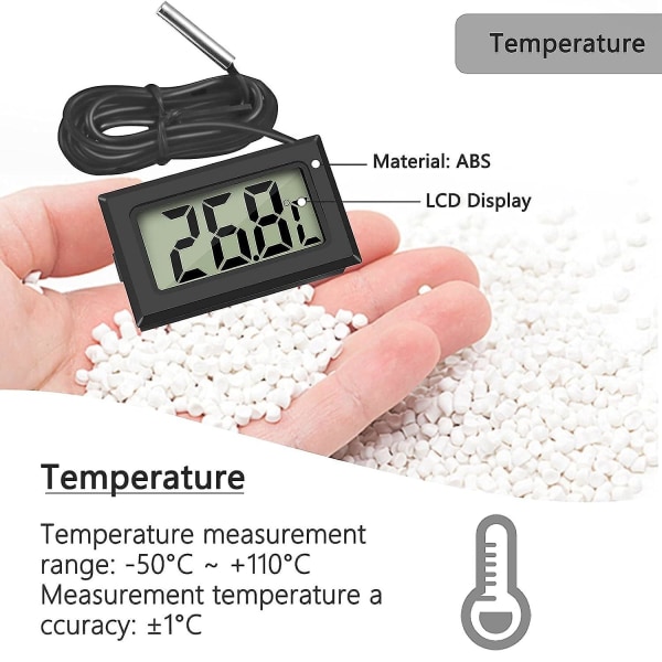 4x digitalt LCD termometer temperaturmonitor med ekstern sonde til køleskab, fryser Køleskabsakvarium (4x sort)