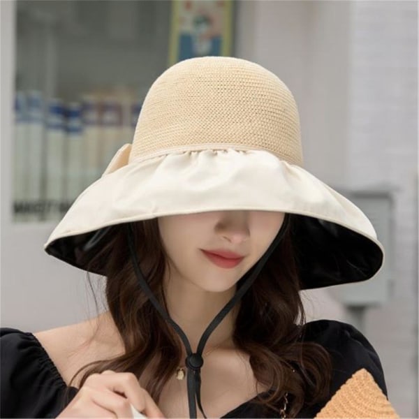 Fashionabla Dam Floppy Hat Vikbar Solfjäder Bred Brätte Sommar UV-skydd Strandmössa Beige