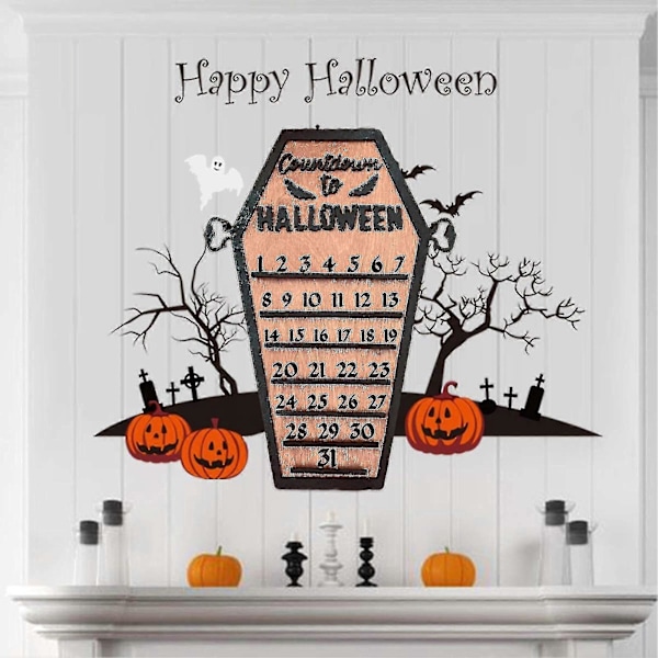 Halloween Nedräkningskalender med flyttbar spöke i massivt trä, återanvändbar heminredning, 31 dagar Glad Halloween Adventskalender Festtillbehör
