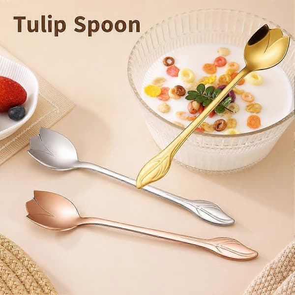 Tulipanblomstske 304 Rustfrit Stål Kunstnerisk Dessertske Kafferører B 1pcs