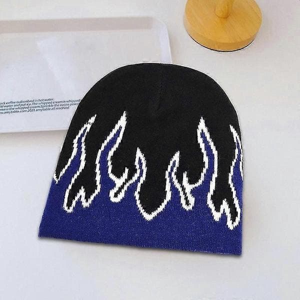 Vinter Flame Print Strikket Hue til Mænd - Varm Ørebeskyttelse Ridekostume Tilbehør Red