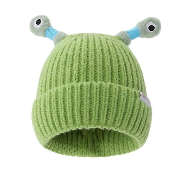 Förälder-barn vinter söt lysande hatt, rolig lysande monster utomhus varm stickad mössa gåvor Green