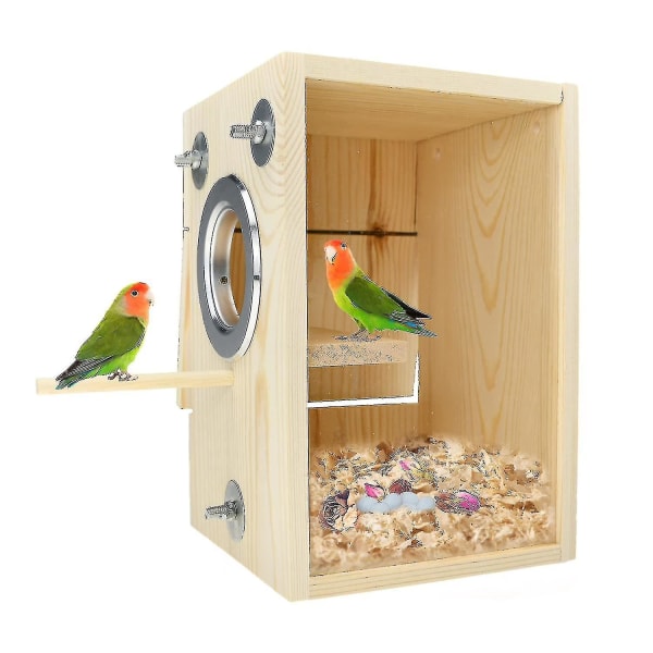 Fågelbo Parakit Avelshus Fågelbo Trä Akryl Transparent Avelshus För Finkar Lovebirds Cockatiel Budgie Conure Papegoja