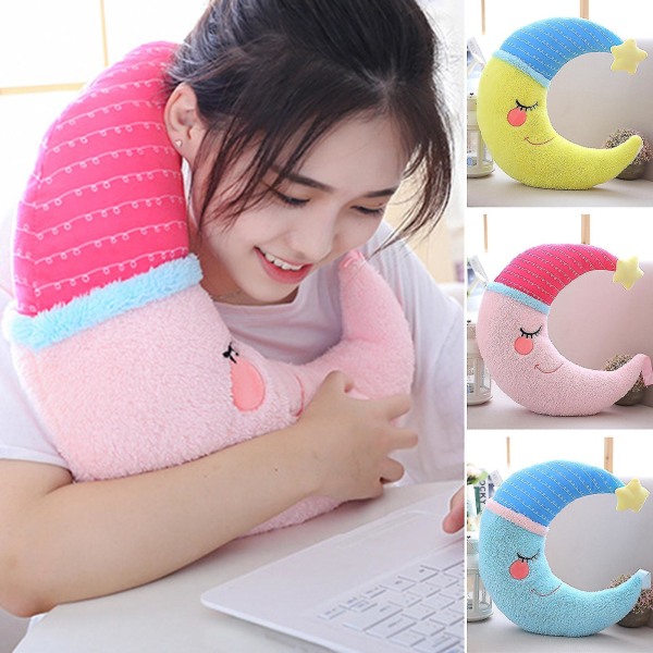 Plush Pillow Soft Fully Stuffed Cozy Touch Sleeping Accompany Doll Sofa Ornament Moon Doll Throw Pillow Plush Toy Blue