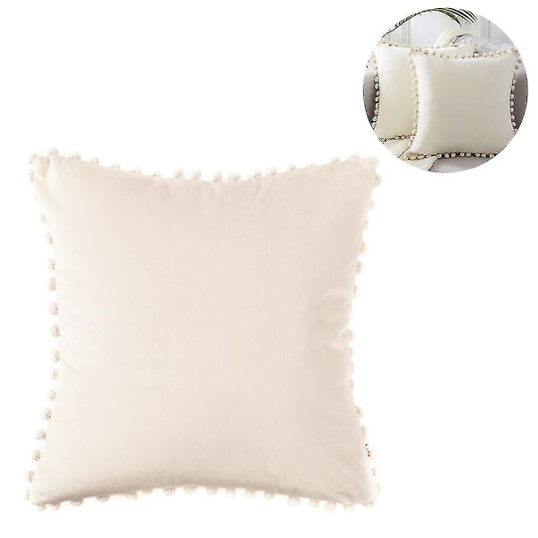 Pudebetræk med pomponer, bløde partikler, fløjl, ensfarvede pudebetræk 45x 45cm til sofa, soveværelse, bil, pakke med 2