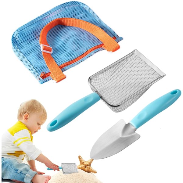 Strand Mesh Spade | Kids Shell Collecting Scooper Set | Komplett Strand Playset, Inkluderer Sand Spade Sand Sifters Shell Collect Bag