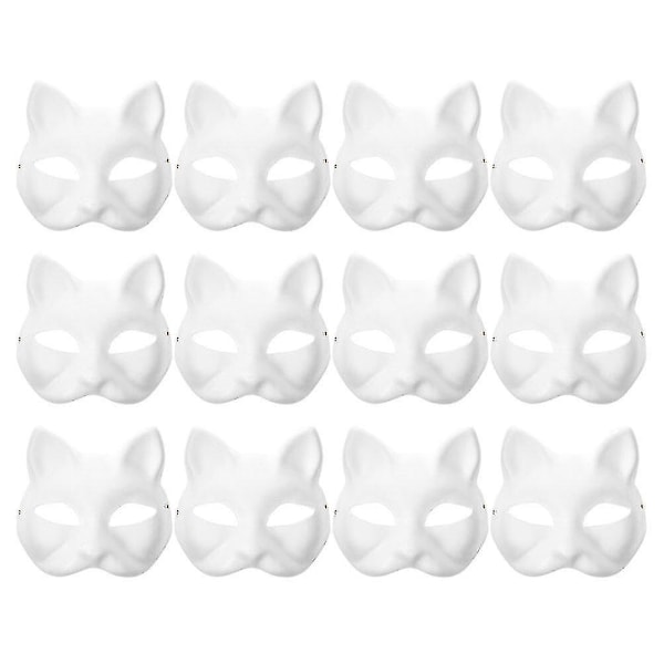 12 stk Blanke Kattemasker Kostume Cosplay Maske Børnehave DIY Umalede Kattemasker