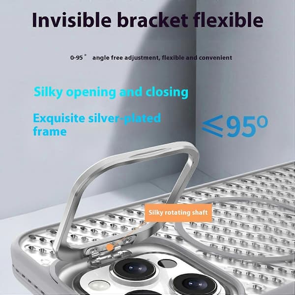 Magnetisk PC TPU bagside med hult design og linse-støttefod til iPhone 16 Pro Max Grey Grey
