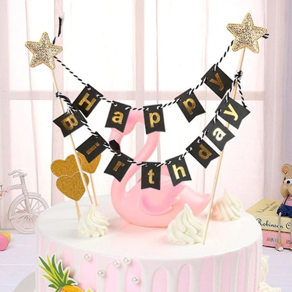 Tillykke med fødselsdagen Banner Kage Topper Bunting Topper Til fødselsdagsfest Dessert Topper Festartikler