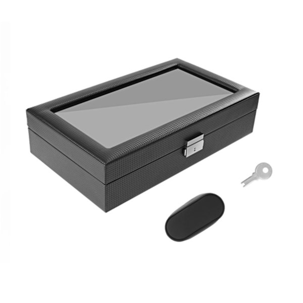 Watchbox / Klockbox 12 klokker Carbon Luxury modell i sort CW012