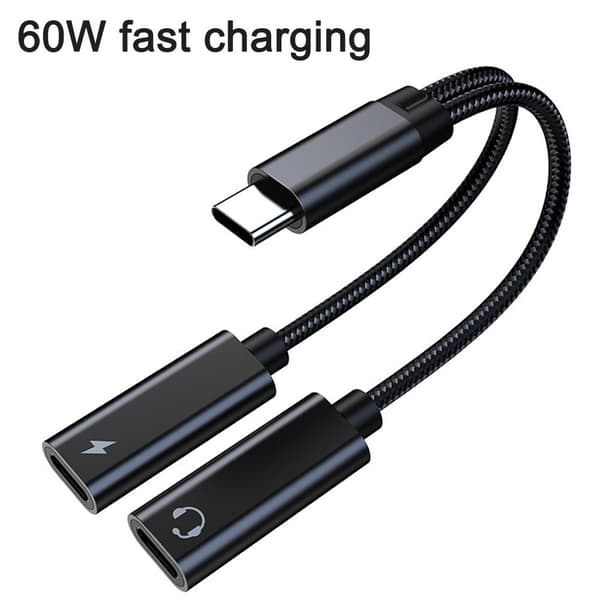 USB-C Splitter, Multifunksjonell, Ladd og Lytt Samtidig