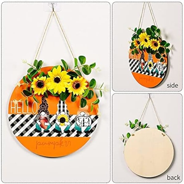 Round Wooden Welcome Sign Rustic Artificial Sunflower Fashion Hanging Porch Sign For Thanksgiving Day Rustic Artificial