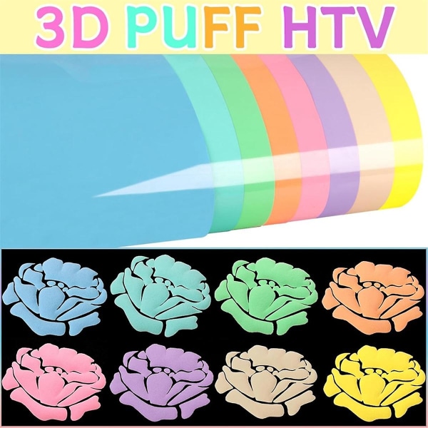 Puff Vinyl Varmeoverførsel - 8 Farver 3D Puff HTV Varmeoverførsel Vinyl 30X25 Tommer Pastelfarvet Puffy Ir