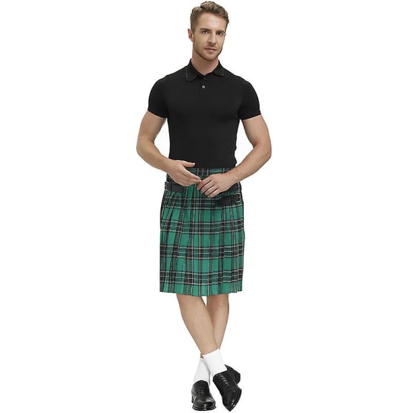 Irländsk rutig grön kilt - skotsk St Patrick's grön plisserad kostym tartan kjol kilts kläder för män och kvinnor green XL