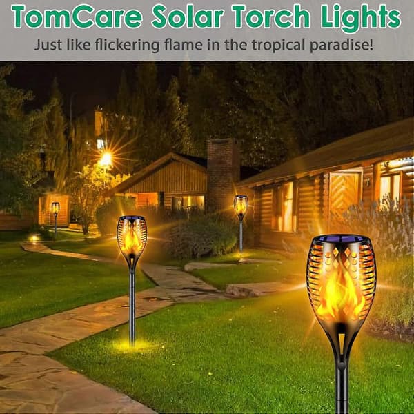 Tomcare Solcellslampor, 109 cm vibrerande lågor 96 LED fackellampor