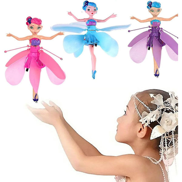 Flygande älva flygande prinsessdocka magisk flygande pixie leksak infraröd induktionskontroll leksak, halloween jul flickor och pojkar leksaker presenter Blue