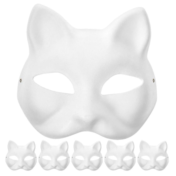 6 stk Blank Cat Molding Masks Performance Costume Cosplay Mask Umalte kattemasker White 18X17X6CM