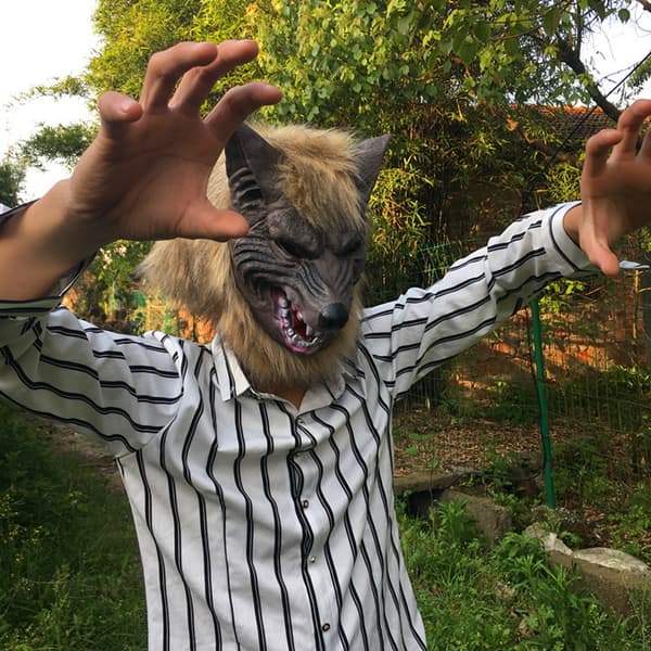 Kauhu Devil Ball Full Head Halloween Mask Wolf Handske Cosplay W