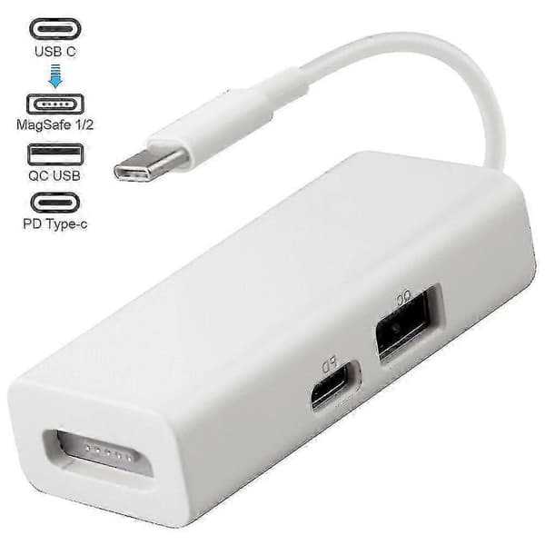 USB-C 3-i-1 MagSafe Adapter Type C Til MagSafe 1/2 Konverter Til Notebooks White
