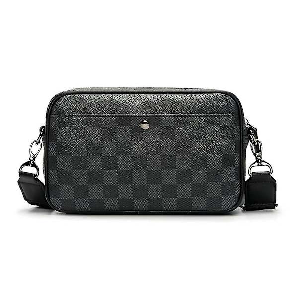 Herr Casual Rutig Axelväska Läder Crossbody Väska Justerbar Rem Messenger Bag