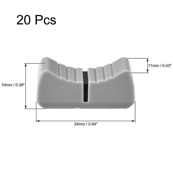 20 stk 24mmx11mmx10mm Konsollmikser Slider Fader Knapper Erstatning for Potensiometer Grå Knott Svart Mark-haoyi Gray