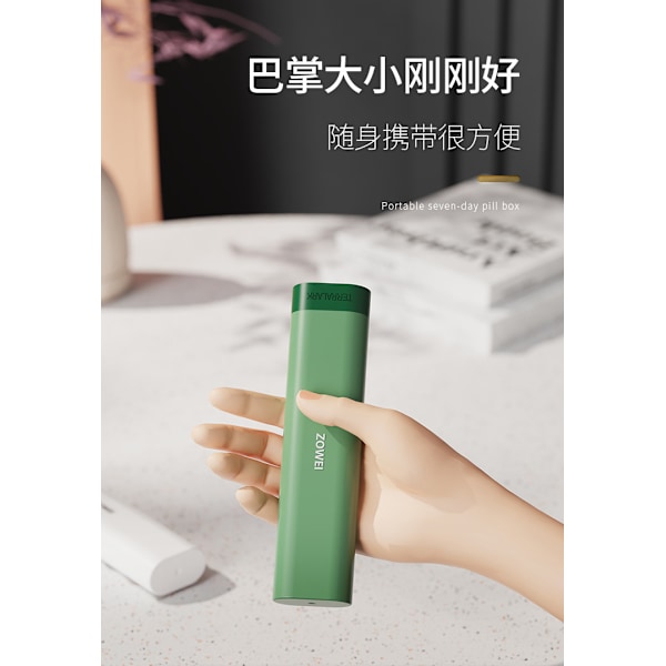 Seven day pill box Convenient pill storage box Green