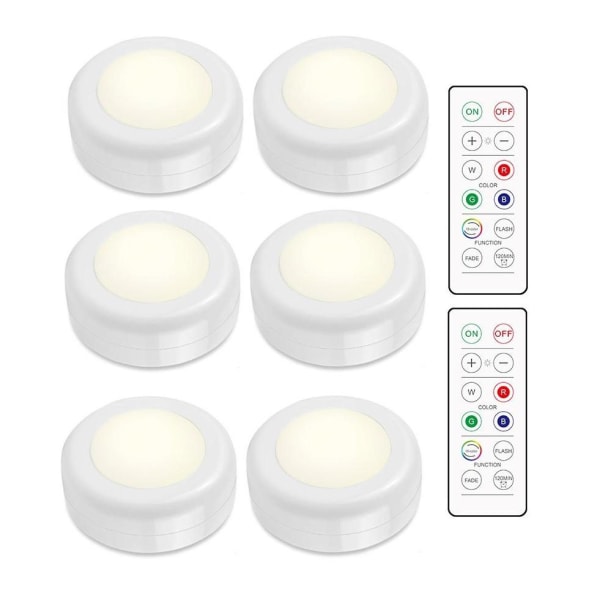 LED-spotlightpakke - 6 stilige lys med 2 praktiske fjernkontrollkjegler