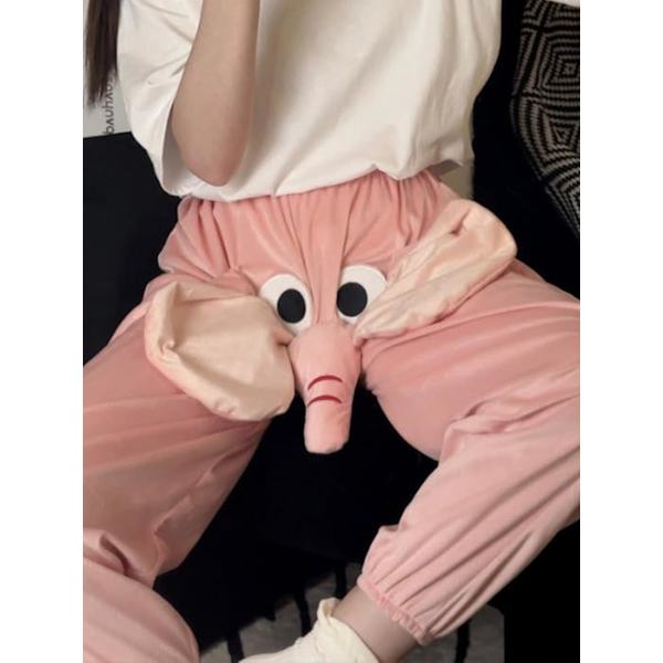 Sjove elefantbukser til kvinder og mænd - Loungebukser til hjemmet - Plysne par-pyjamasbukser - Gave til kæreste -z Pink XL