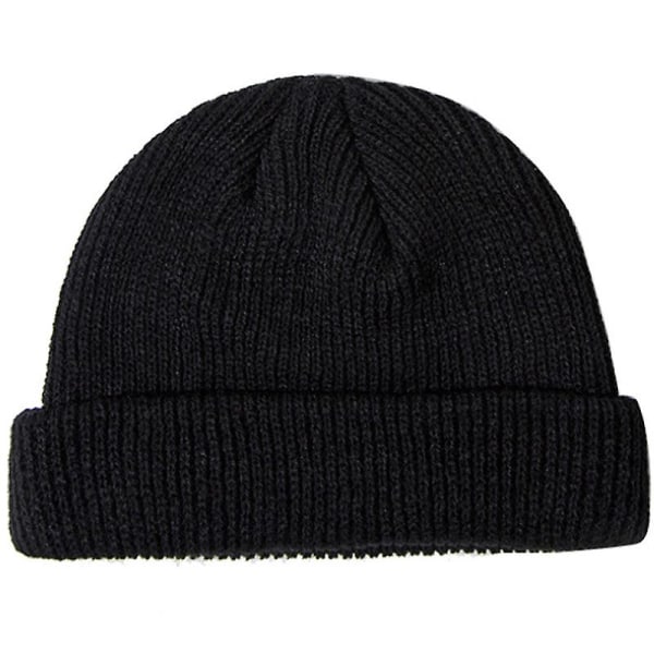 Unisex Mini Fisherman Beanie Hat Vinter Varm Mænd Uld strikket Skull Cap Trendy Black