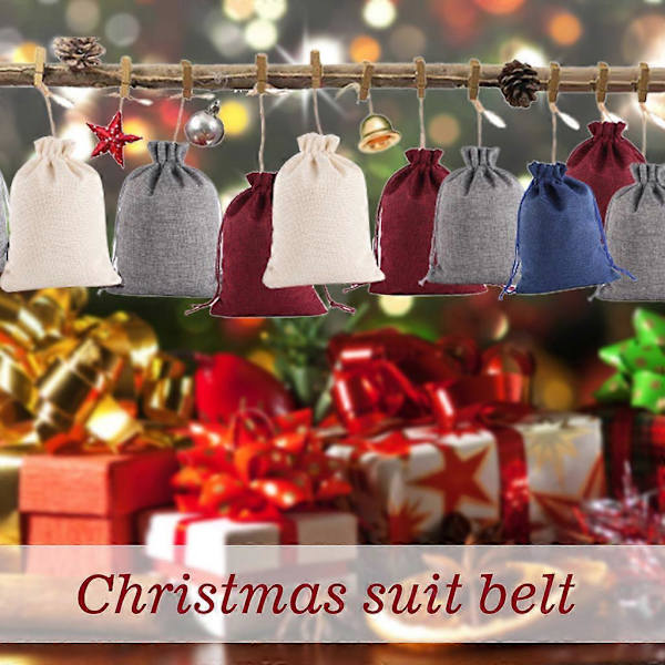 Julekalender Kvinder Julemønster Slikpose 1-24 Julekalender Bundle Linned Gavepose A