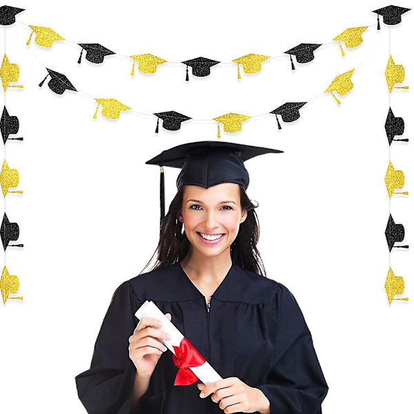 Kimaltava Graduointikyltti, 2 Sarjaa Kulta-Mustaa Graduointikorkki-Kylttiä Graduointikutsuihin