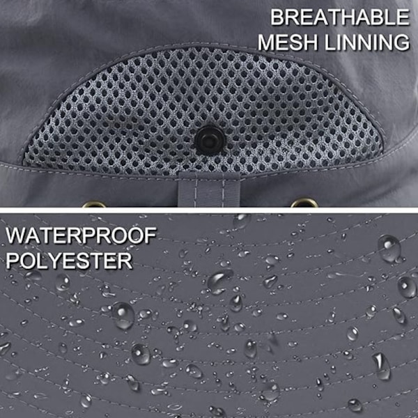 Solhat Anti-UV UPF 50+ Udendørs Fiskehat Bred Skygge Fiske (Grå) F