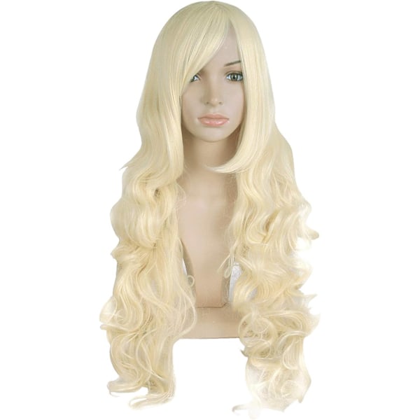 32 tum/80 cm Charmiga långa peruker för kvinnor lockig vågig cosplay kostym dam peruk (ljusblond) Light Blonde