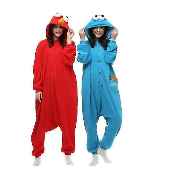 Vuxen Sesame Street Cookie Monster Pyjamas Onesie Red M