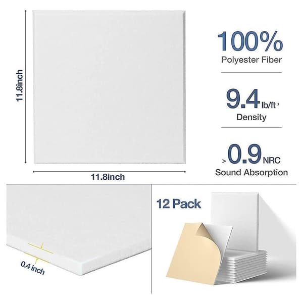 Selvklebende Akustikkpaneler 12-pakning, 30 x 30 x 1 cm Lydisolerende Vattering, Lydabsorberende Panel-FA-
