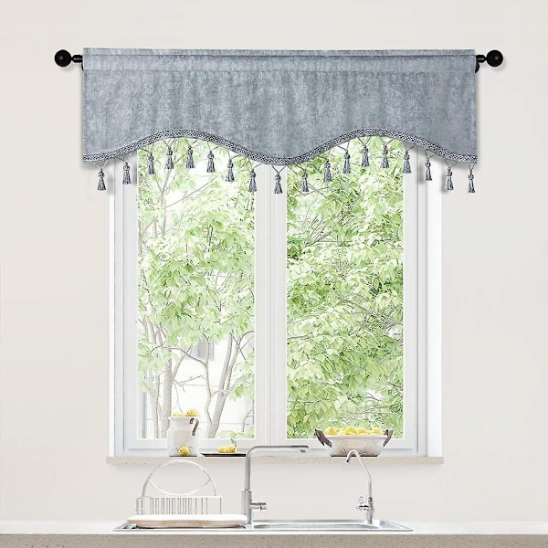 Dubbelsidiga Chenille Fönstergardiner Tier för Kök Silvergrå Vågad Valance för Vardagsrum, Pack om 1 (Silvergrå, 59\" B x 16\" L)
