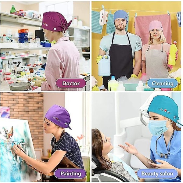 6 stk. Bouffant Scrub Cap, Åndbar Justerbar Arbejdshatte, Unisex Trykt Hætte Til Personlig Pleje Fornødenheder, Flerfarvet Og En Størrelse