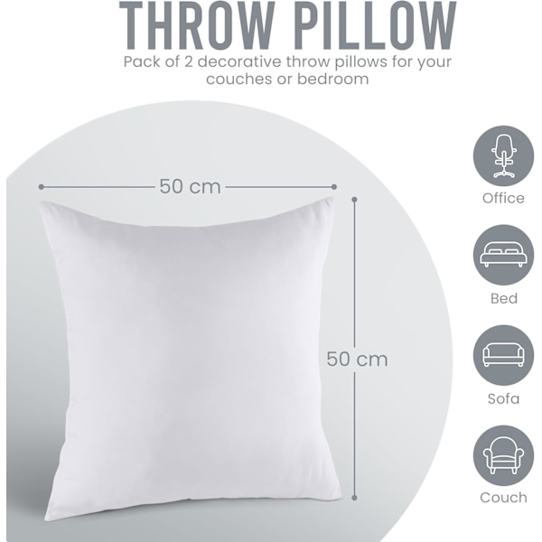 Innerkuddar (2-pack), 50 x 50 cm (20 x 20 tum) Kuddstoppningsinsatser, Hollowfibre-kuddar (Vit)