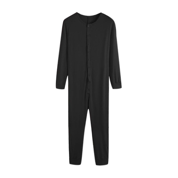 Miesten yksiosainen pitkä Johns Night Pyjama Black 3XL