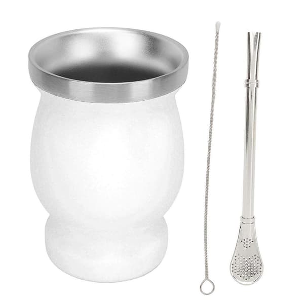 8oz Kalebass Tekopp Dubbelväggig Rostfritt Stål Vit 230ml