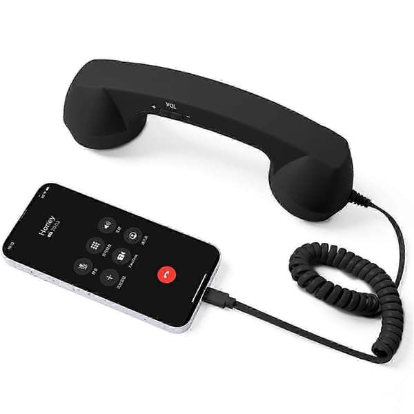 Premium USB-C Retro Handset of High Quality: Universal Compatibility, Radiation-Proof for iPhone & Android black