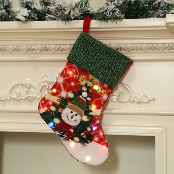 (a2/snögubbe, Produktstorlek: 35*26cm, Sockbredd 18cm) Stora LED-upplysta julstrumpor