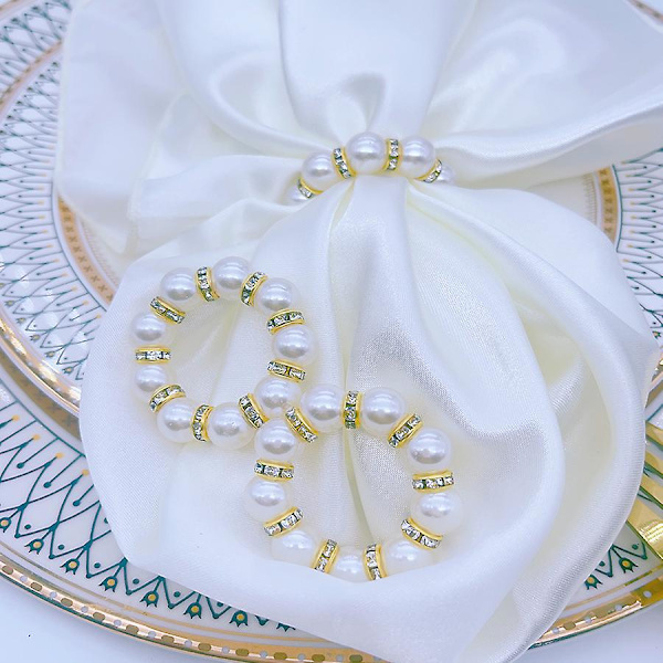 100 st Perle Servett Ringar Servettringshållare Imitation Pärlor Vita Servettringar Eleganta Rhinestone Servettringshållare för Formell Bröllop Hemmiddag