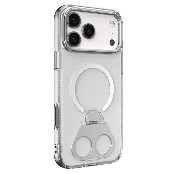 TKdaddy För iPhone 17 Pro Mobilskal Kompatibelt med MagSafe TPU Akryl Baksida med Ringstativ Silver